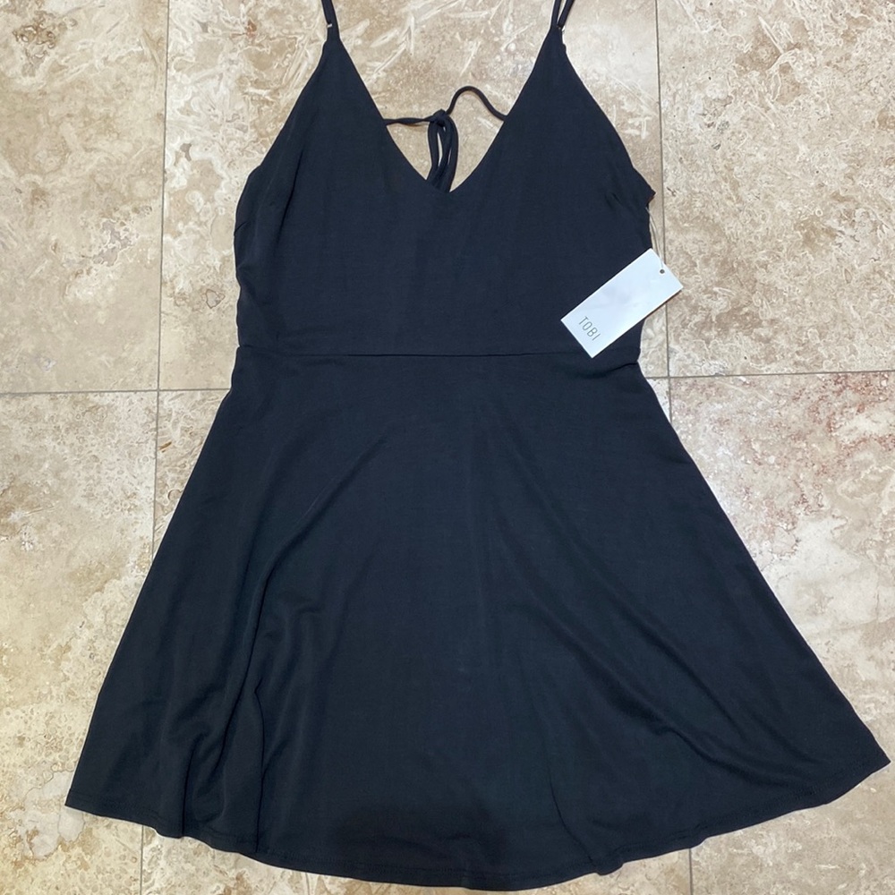 Tobi black skater dress with tie